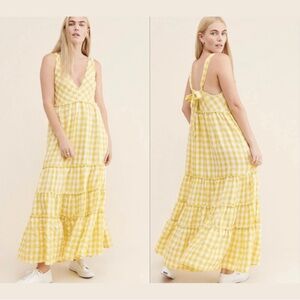 free people yellow gingham halter maxi dress
